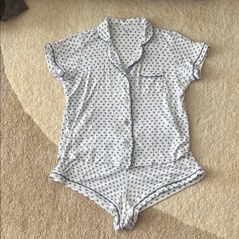 Women's Blue Heart Print Pajama Set